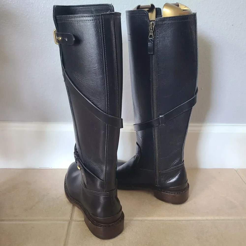 Rag & Bone Women Boots Black Leather Knee High Riding Biker EUR 36 / US 6 M